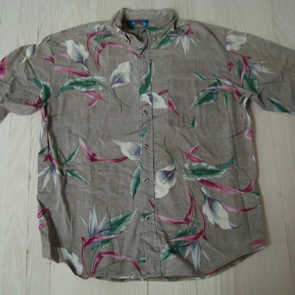 Hawaii Blues Men's Short Sleeve Button Down Shirt Light Brown size M - Picture 1 of 3
